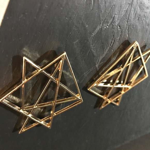 Gold Linear Triangle Cluster Studs - Picture 2 of 6